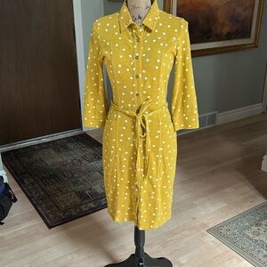 Boden 100% Cotton White Polka Dot Yellow Dress 2